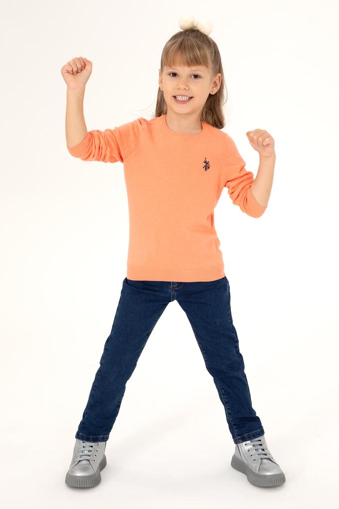 Kız Çocuk Somon Melanj Bisiklet Yaka Basic Kazak