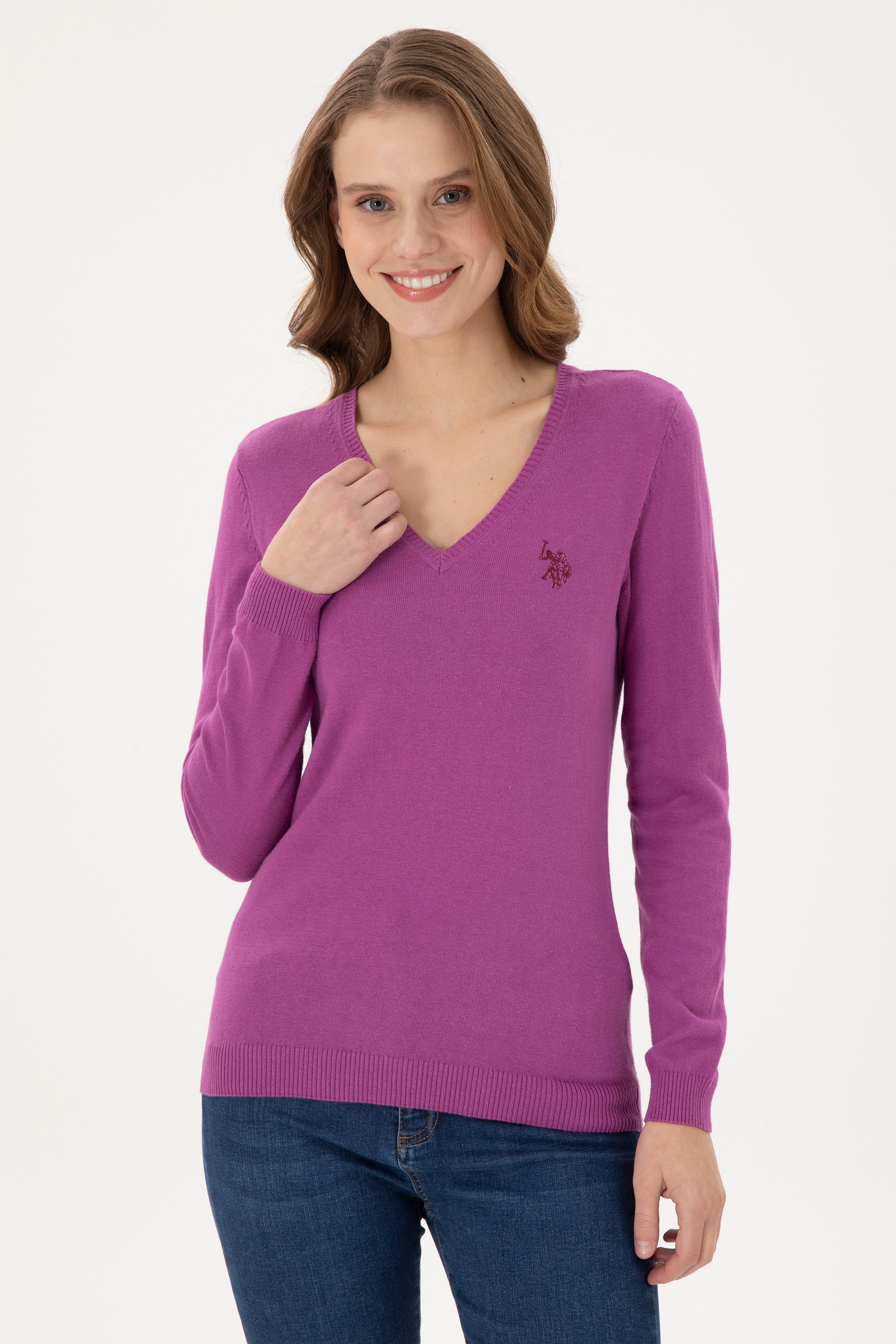 Kadın Violet Basic V Yaka Kazak - Image 3