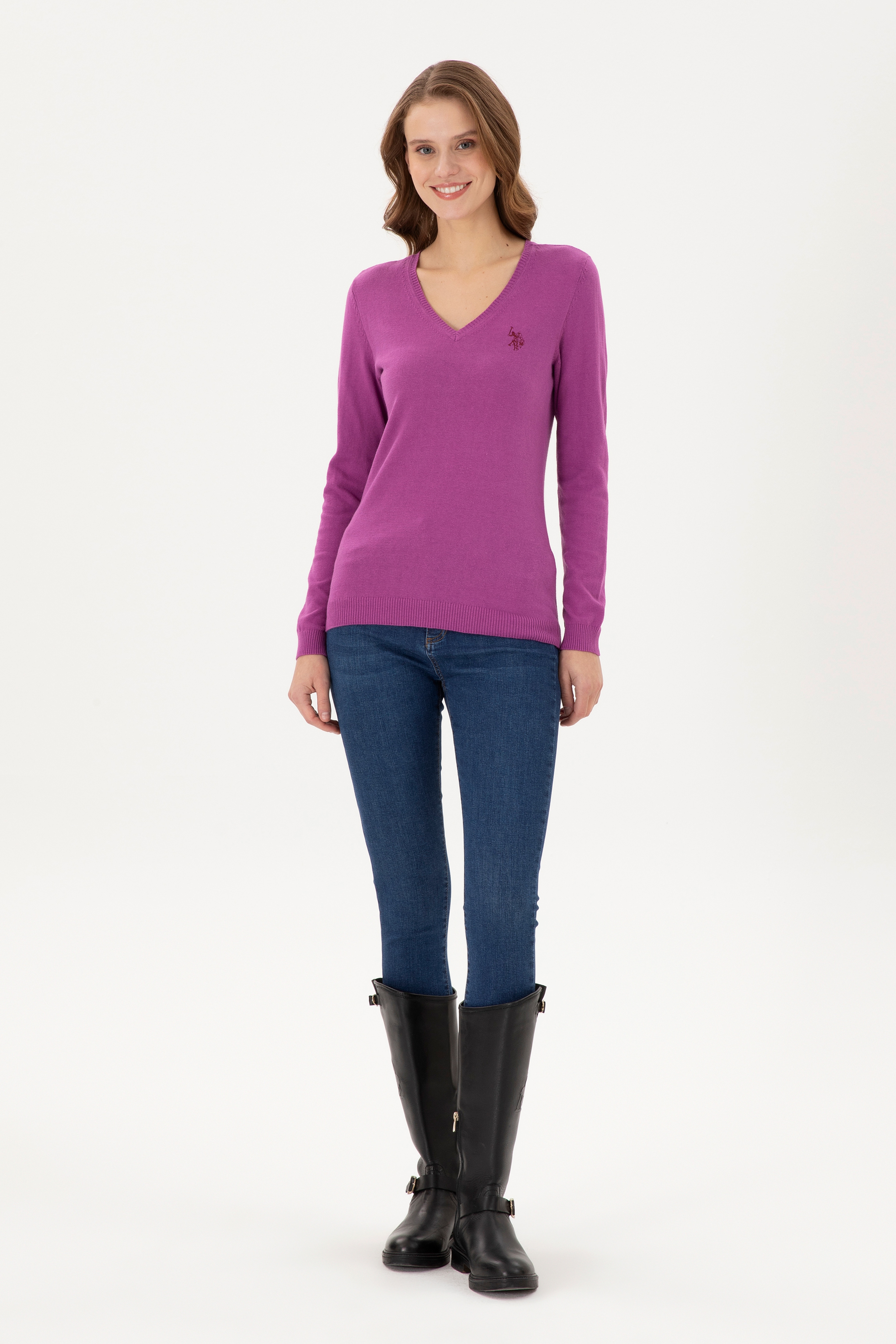 Kadın Violet Basic V Yaka Kazak - Image 4