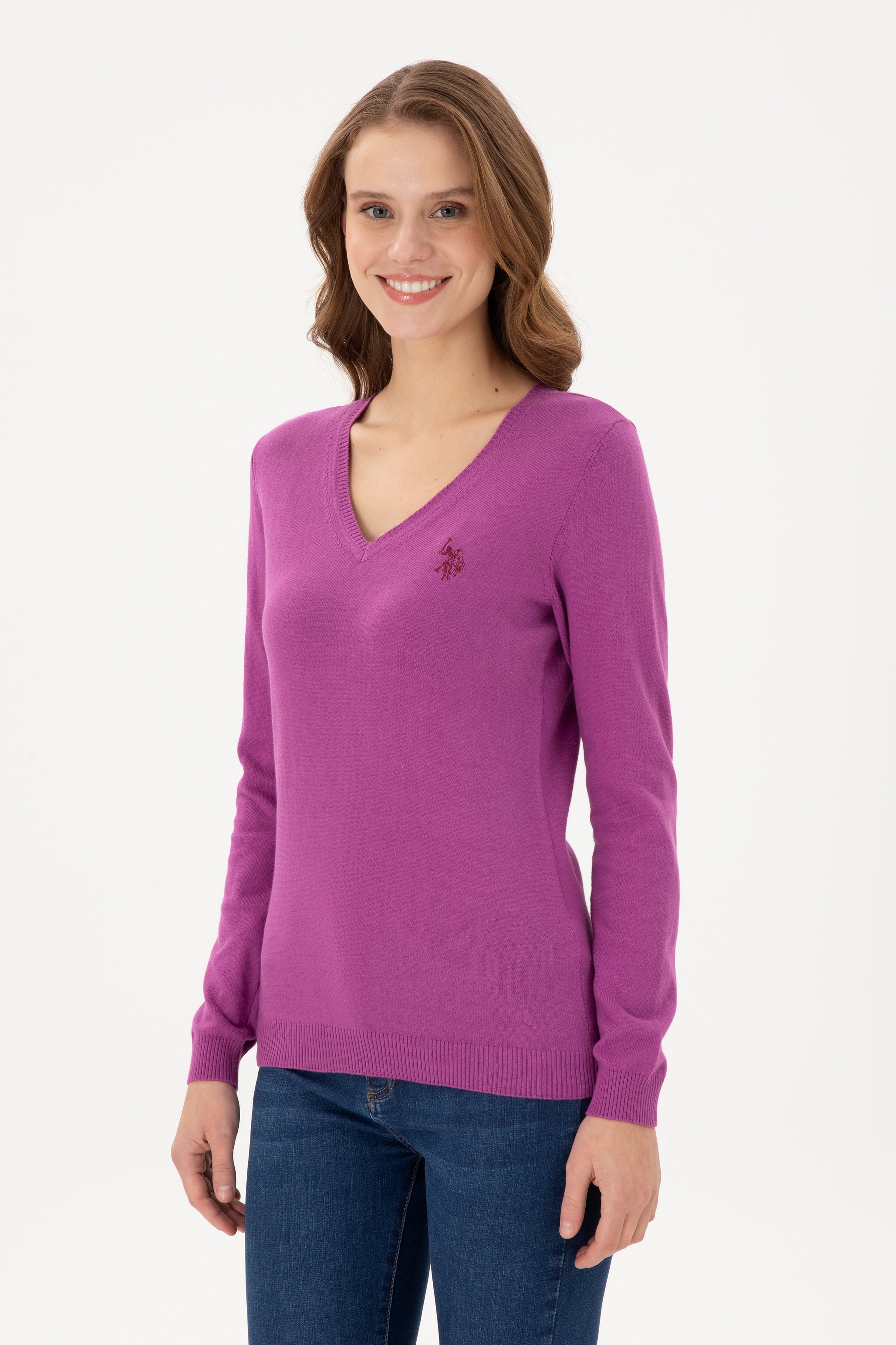 Kadın Violet Basic V Yaka Kazak - Image 1