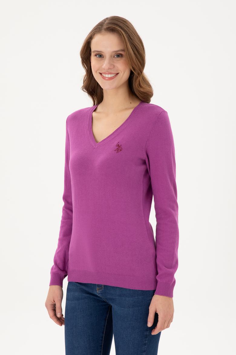 Kadın Violet Basic V Yaka Kazak