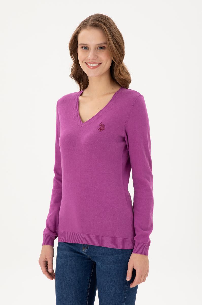 Kadın Violet Basic V Yaka Kazak