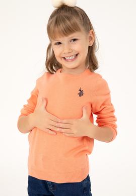 Kız Çocuk Somon Melanj Bisiklet Yaka Basic Kazak - 50293586181