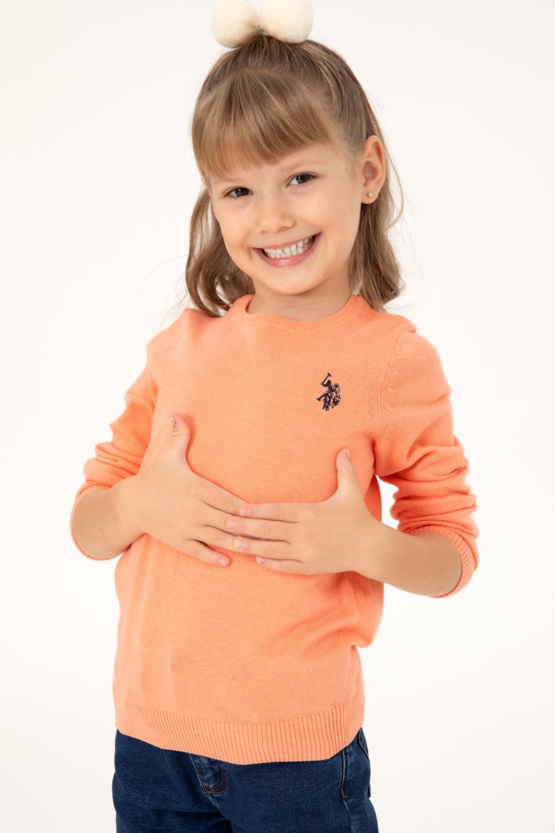 Kız Çocuk Somon Melanj Bisiklet Yaka Basic Kazak - 50293586181