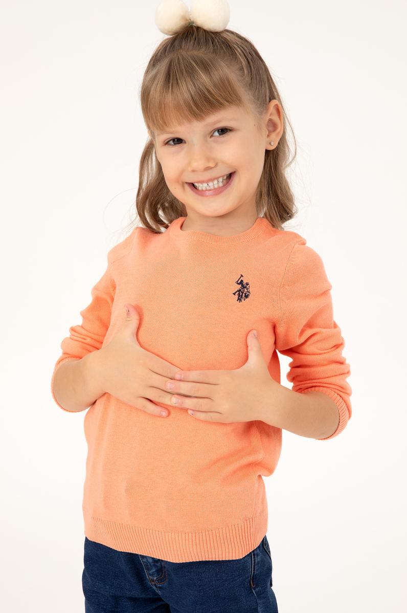 Kız Çocuk Somon Melanj Bisiklet Yaka Basic Kazak