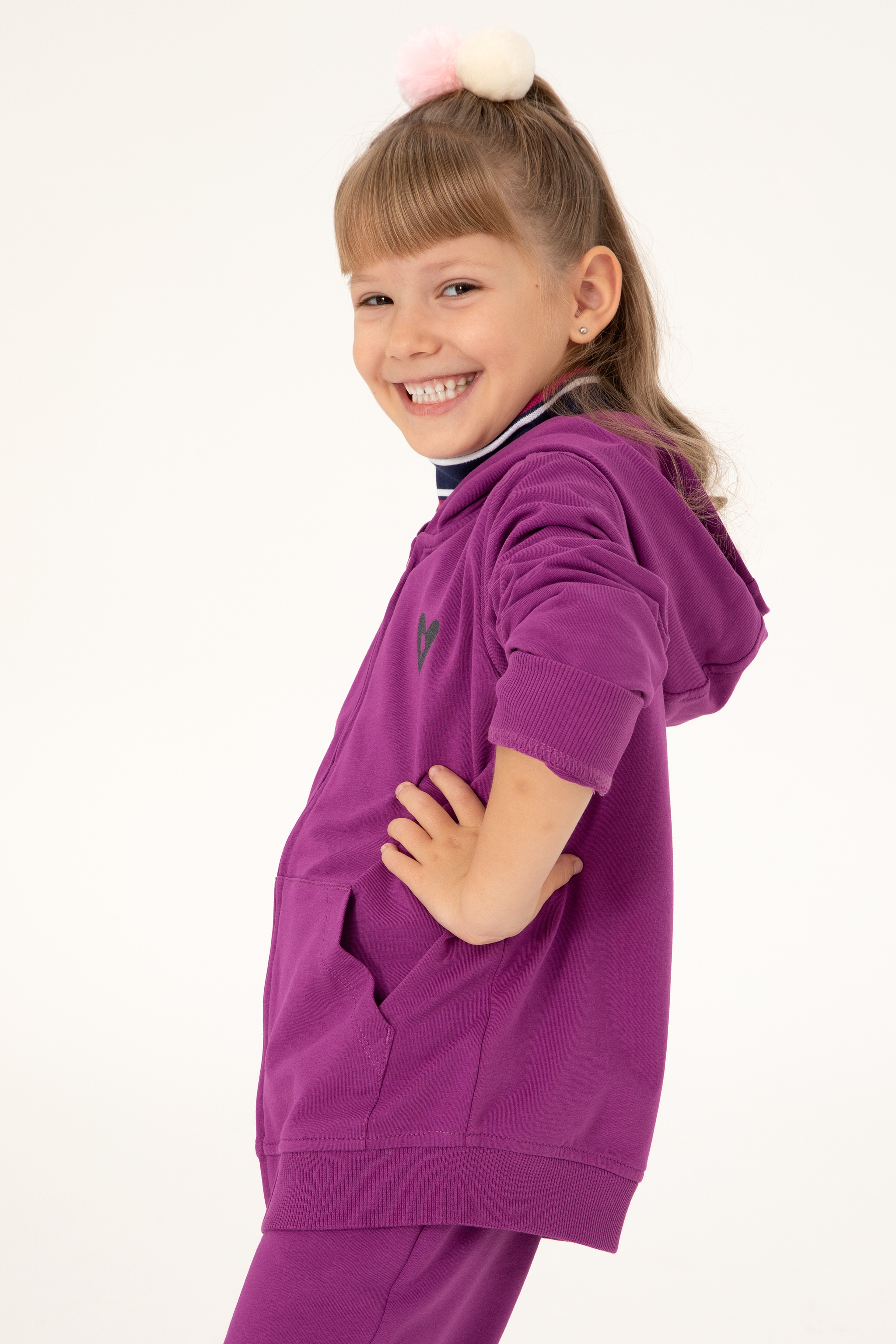 Kız Çocuk Menekşe Fermuarlı Sweatshirt - Image 1