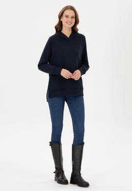 Kadın Lacivert Kapüşonlu Sweatshirt - 50296944032