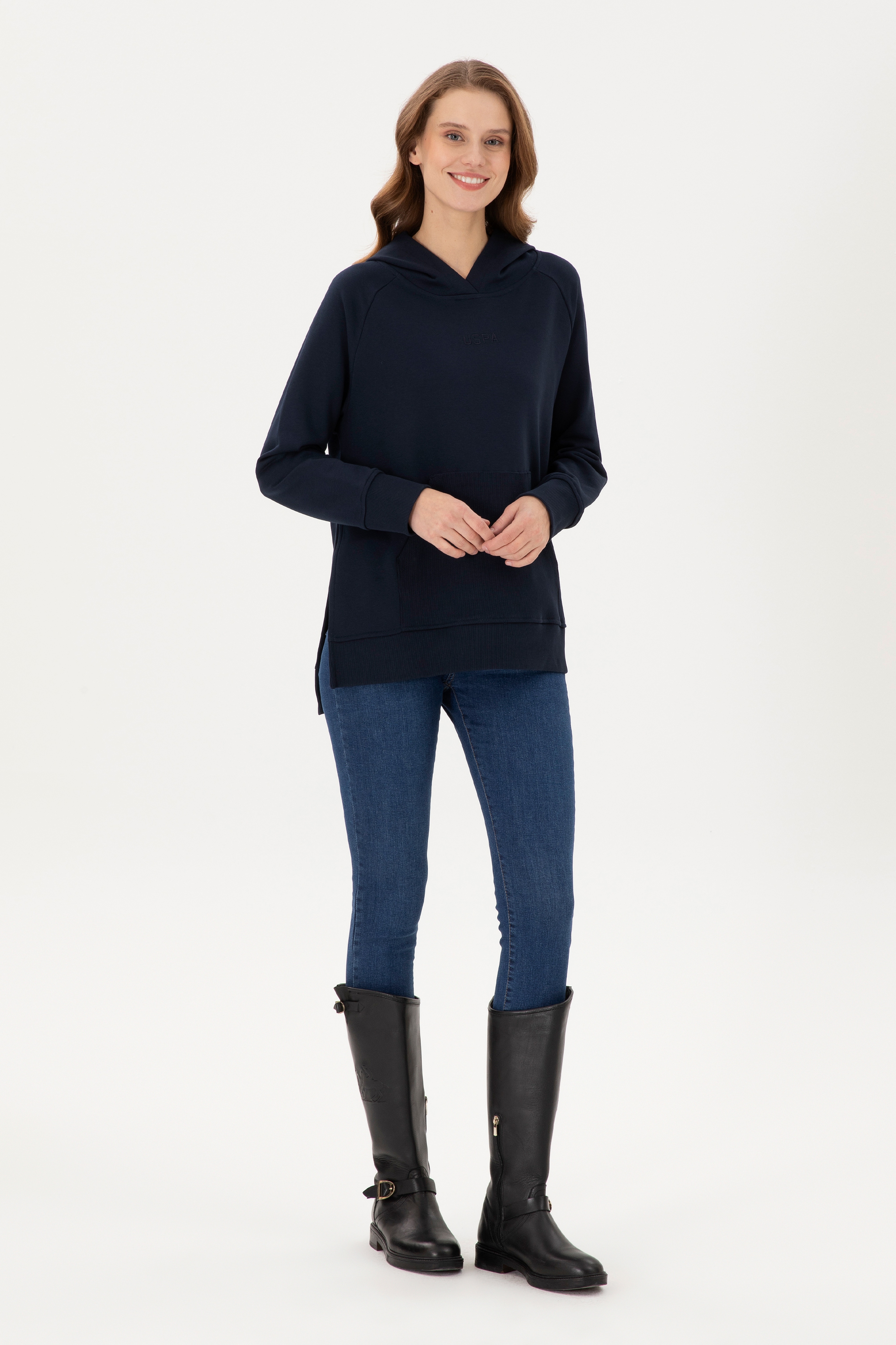 Kadın Lacivert Kapüşonlu Sweatshirt