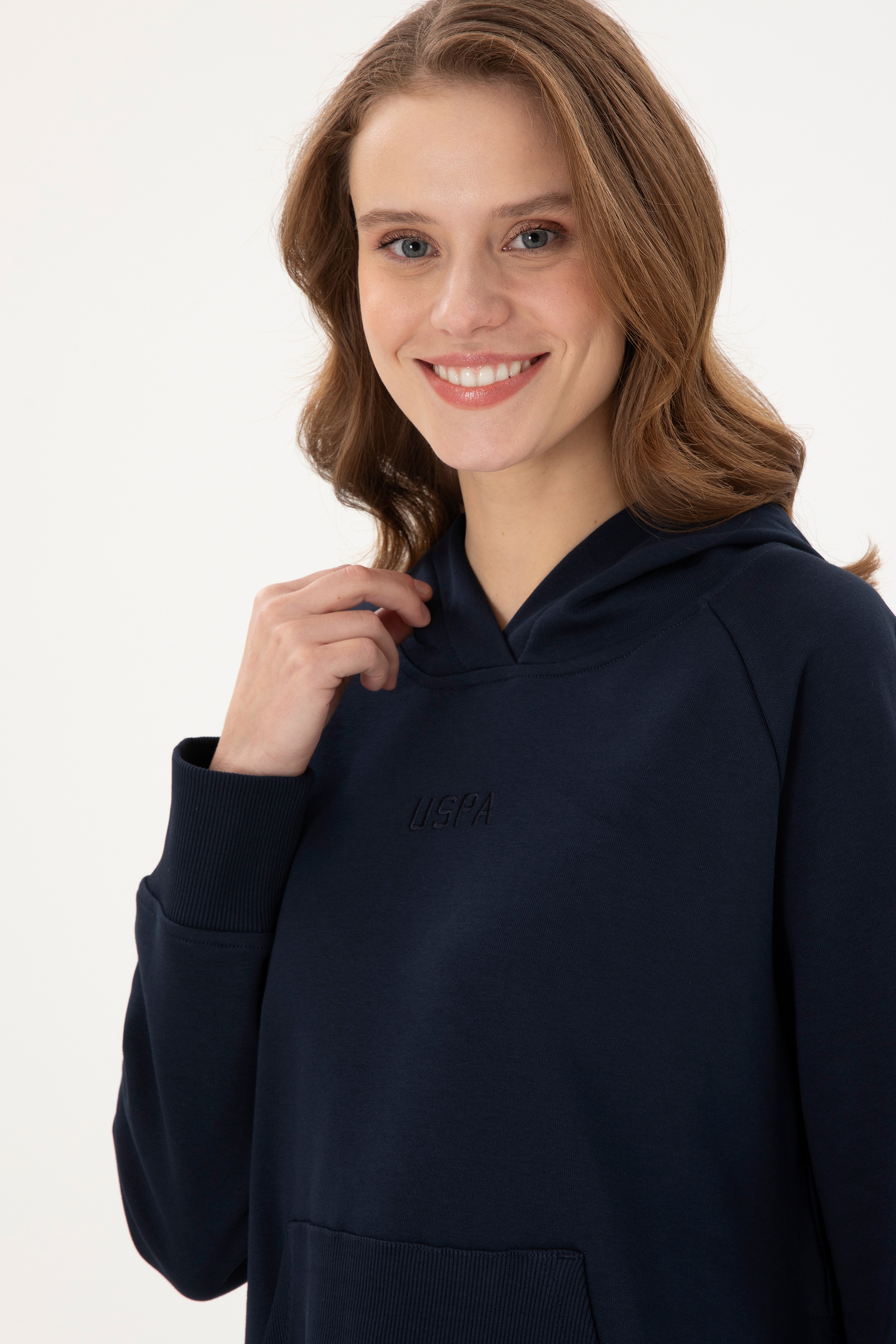 Kadın Lacivert Kapüşonlu Sweatshirt - Image 2