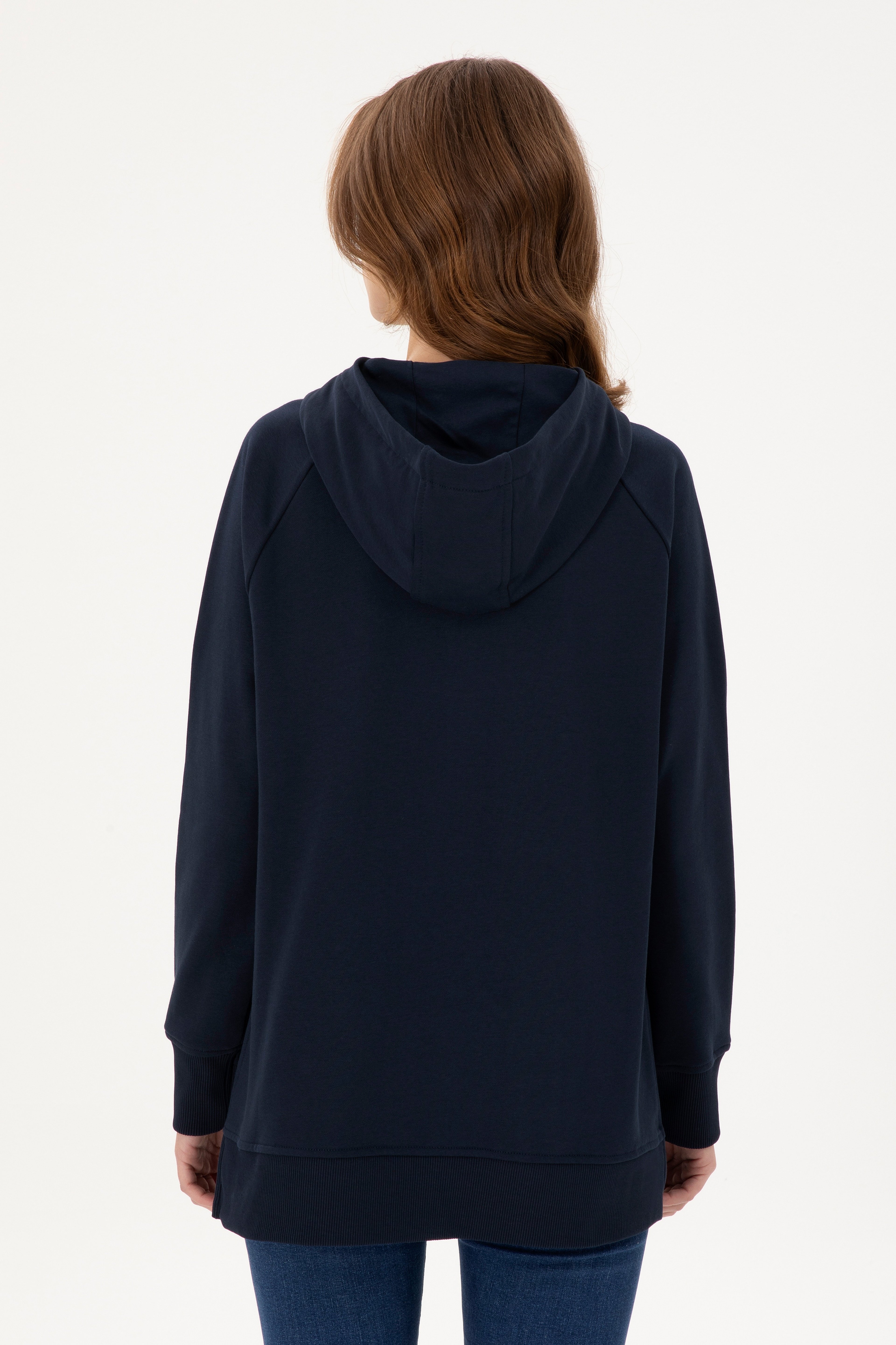 Kadın Lacivert Kapüşonlu Sweatshirt - Image 5
