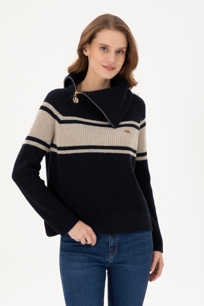 Kadın Lacivert V Yaka Kazak