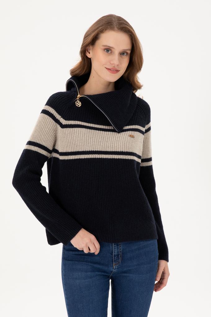 Kadın Lacivert V Yaka Kazak