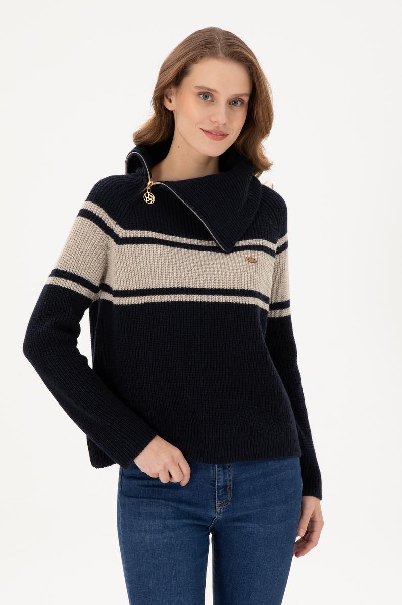 Kadın Lacivert V Yaka Kazak