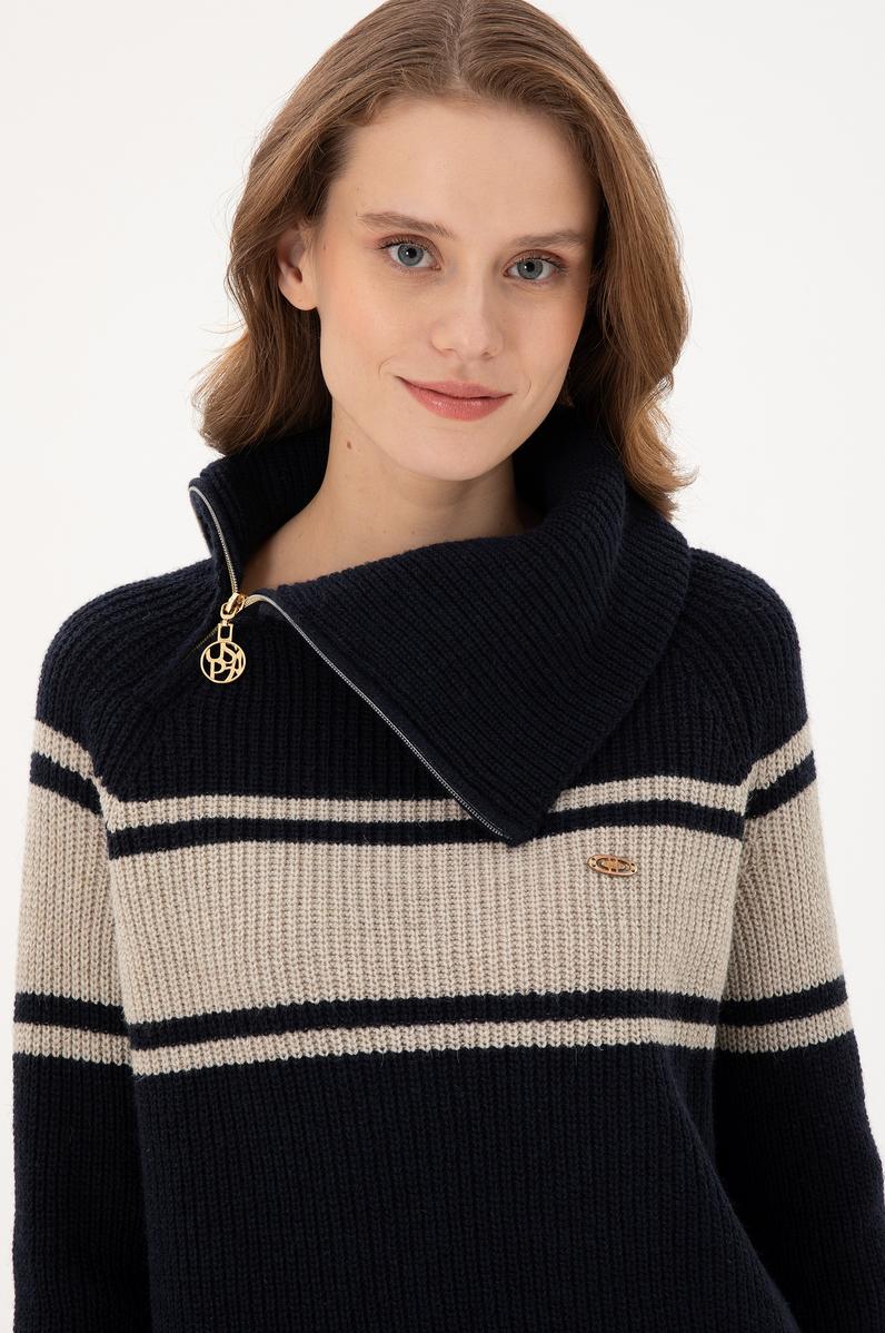 Kadın Lacivert V Yaka Kazak