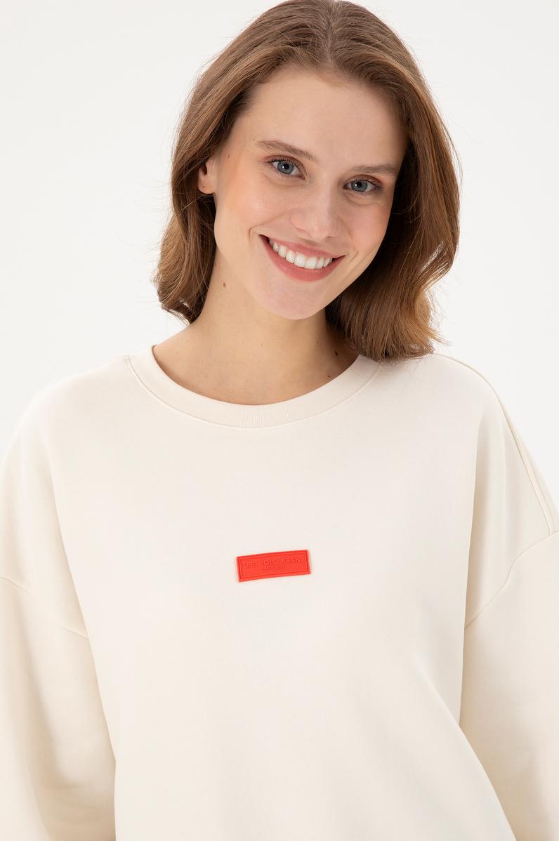 Kadın Krem Bisiklet Yaka Sweatshirt