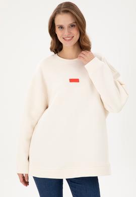 Kadın Krem Bisiklet Yaka Sweatshirt - 50294221006