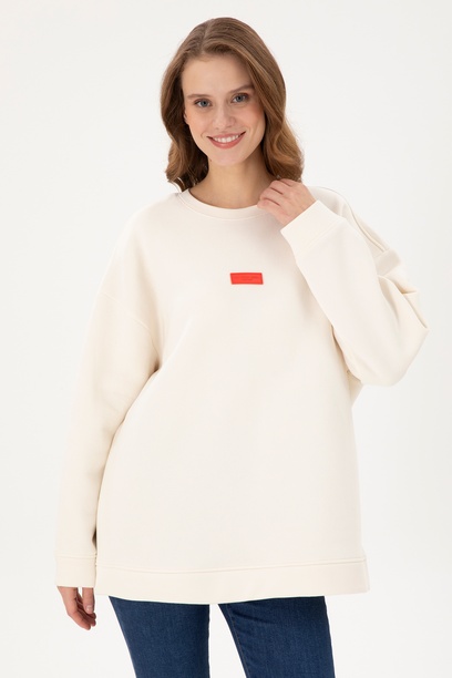 Kadın Krem Bisiklet Yaka Sweatshirt