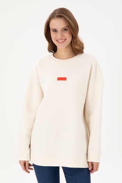 Kadın Krem Bisiklet Yaka Sweatshirt