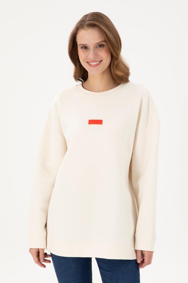 Kadın Krem Bisiklet Yaka Sweatshirt