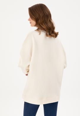 Kadın Krem Bisiklet Yaka Sweatshirt - 50294221006