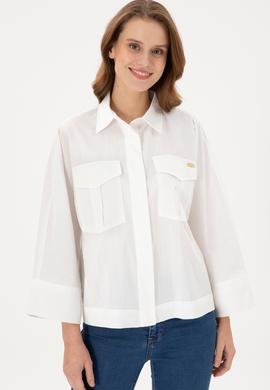 Kadın Ekru Uzun Kollu Gömlek - 50289995002