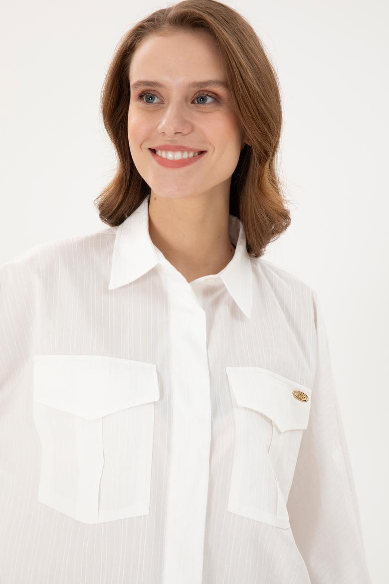 Kadın Ekru Uzun Kollu Gömlek - 50289995002