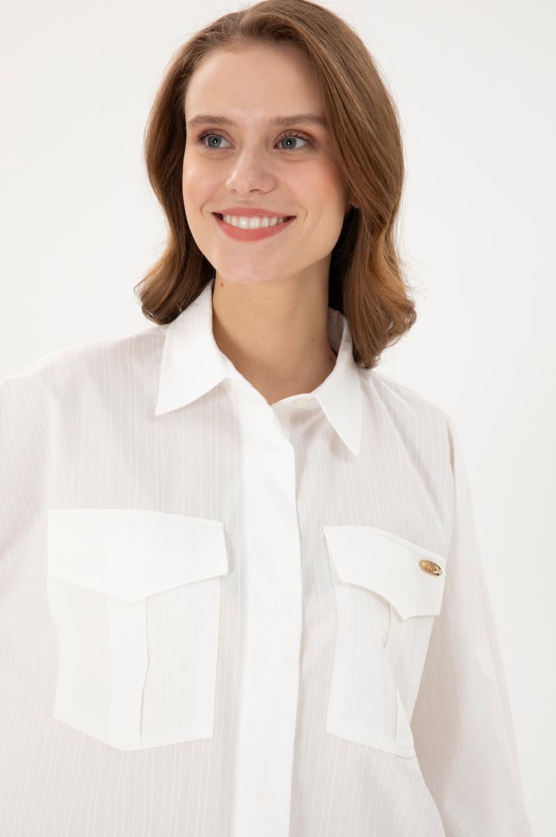 Kadın Ekru Uzun Kollu Gömlek