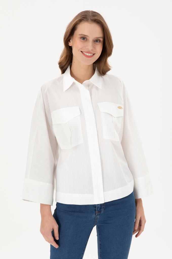 Kadın Ekru Uzun Kollu Gömlek