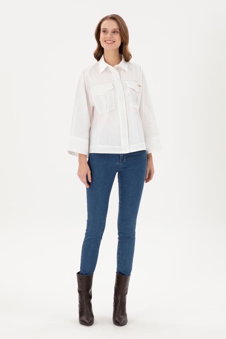 Kadın Ekru Uzun Kollu Gömlek - 50289995002