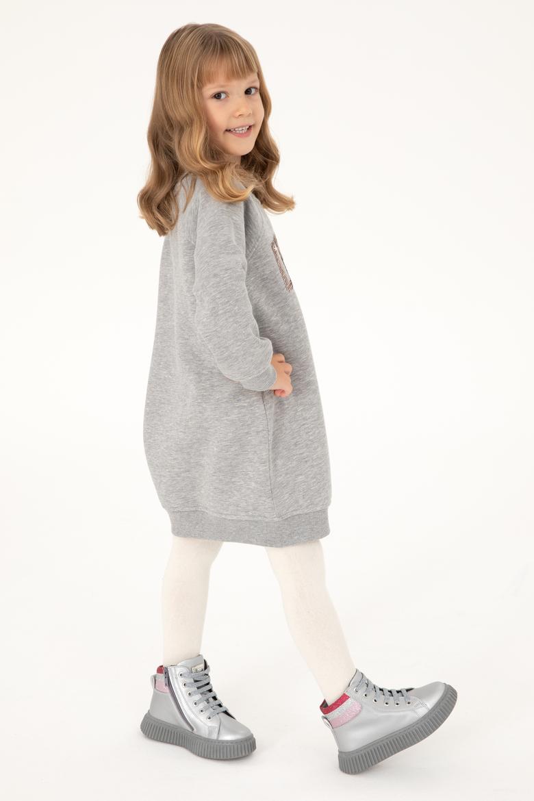 Kız Çocuk Gri Melanj Örme Elbise - 50298903023