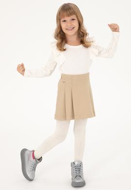 Kız Çocuk Camel Pötikare Pileli Dokuma Etek - 50301357003