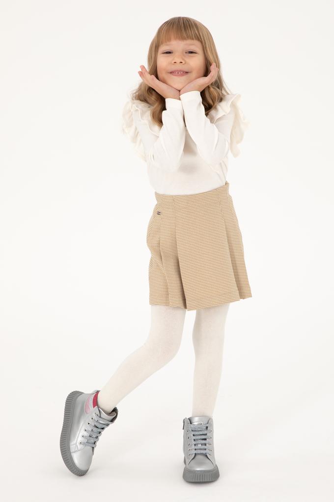 Kız Çocuk Camel Pötikare Pileli Dokuma Etek