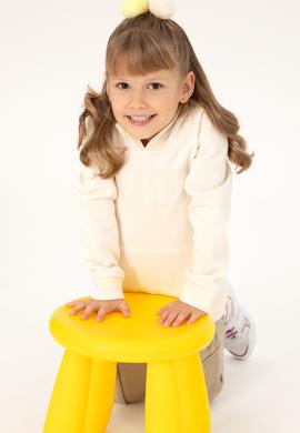 Kız Çocuk Krem Kapüşonlu Basic Sweatshirt - 50296388019