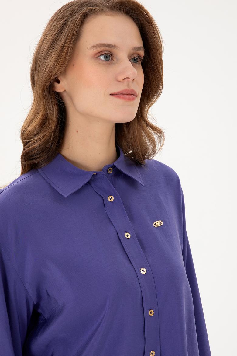 Kadın Mor Uzun Kollu Gömlek - 50289849036