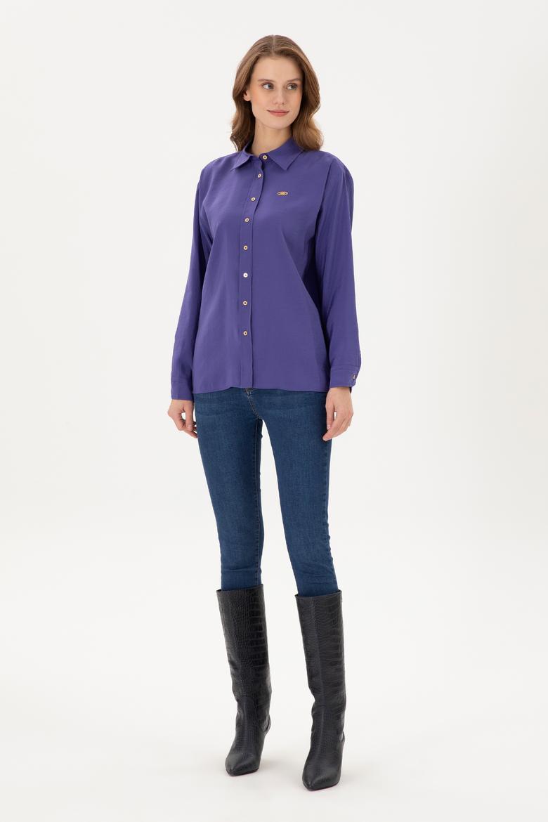 Kadın Mor Uzun Kollu Gömlek - 50289849036