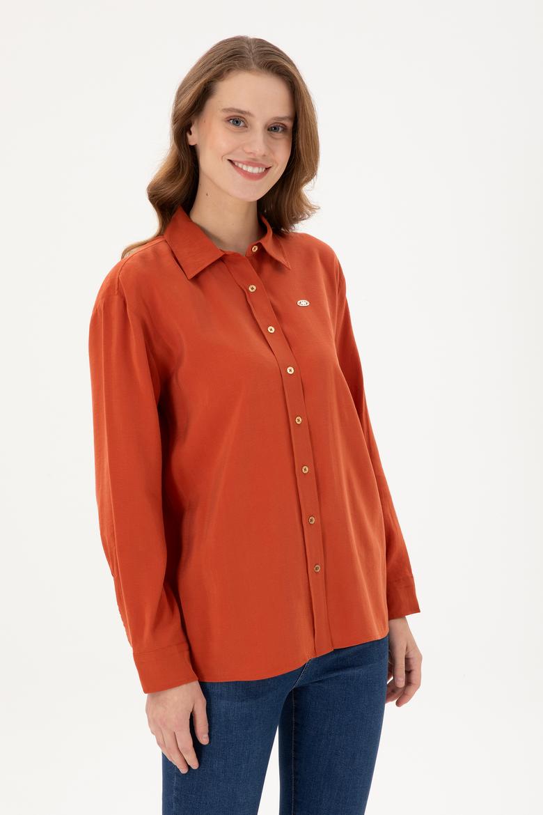 Kadın Kiremit Uzun Kollu Gömlek