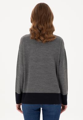 Kadın Gri Melanj Bisiklet Yaka Kazak - 50291623021