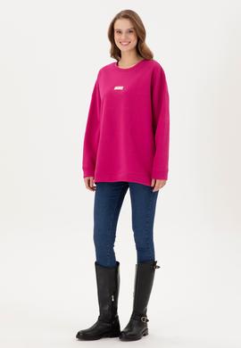 Kadın Fuşya Bisiklet Yaka Sweatshirt - 50294221009