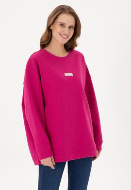 Kadın Fuşya Bisiklet Yaka Sweatshirt - 50294221009
