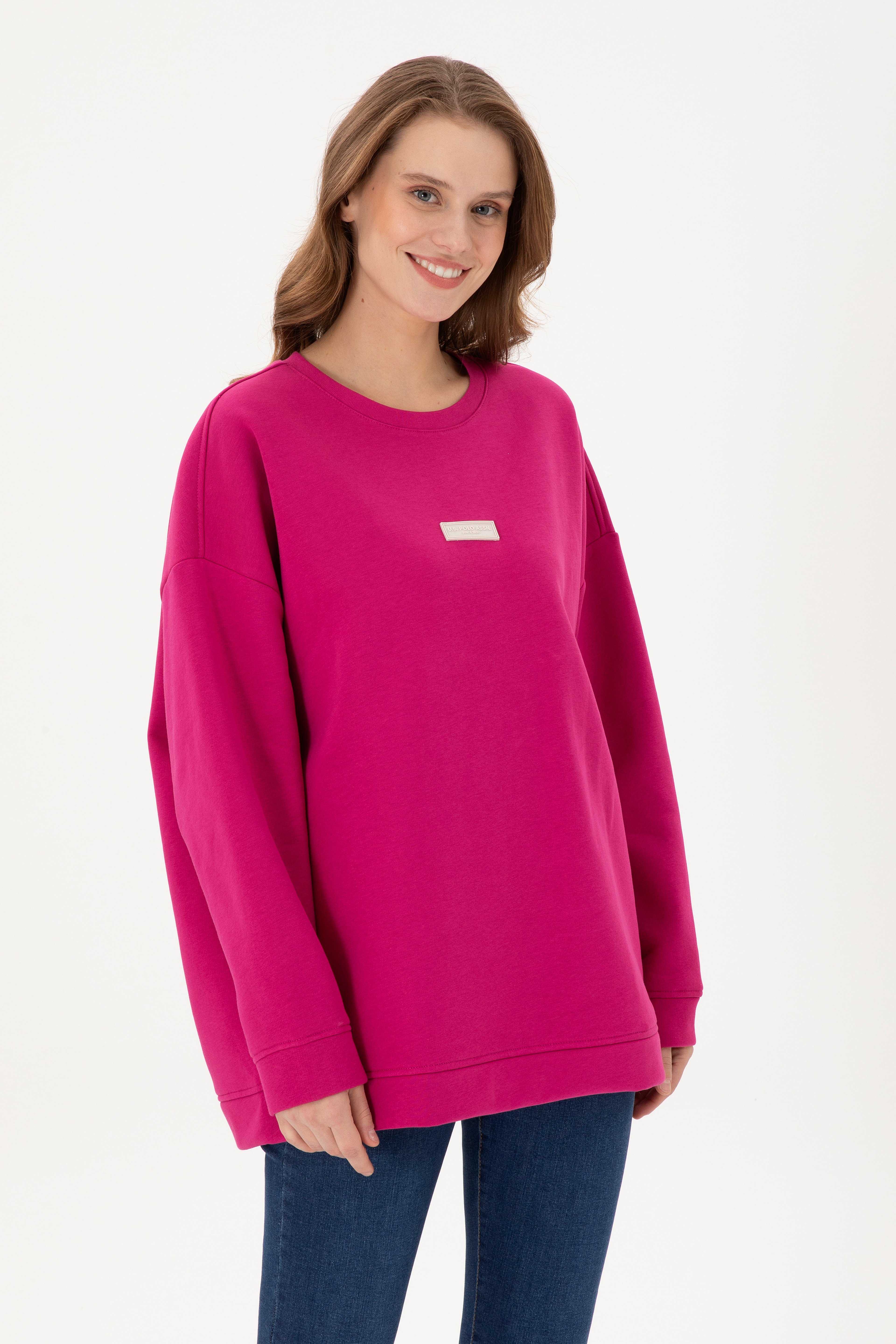 Kadın Fuşya Bisiklet Yaka Sweatshirt - Image 1