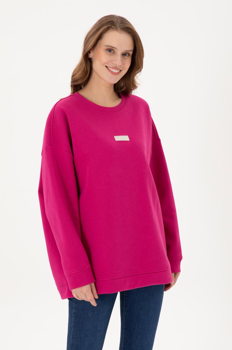 Kadın Fuşya Bisiklet Yaka Sweatshirt