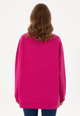 Kadın Fuşya Bisiklet Yaka Sweatshirt - 50294221009