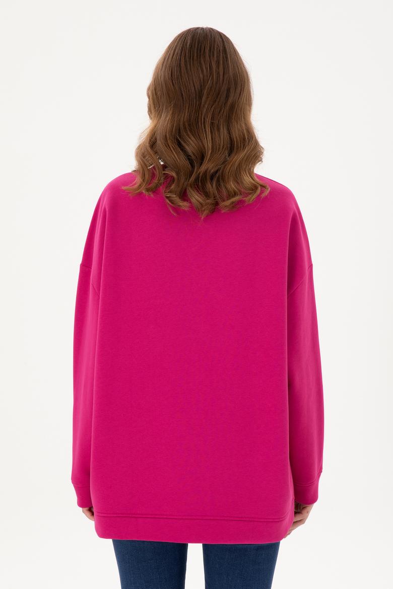 Kadın Fuşya Bisiklet Yaka Sweatshirt - 50294221009