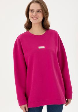 Kadın Fuşya Bisiklet Yaka Sweatshirt - 50294221009