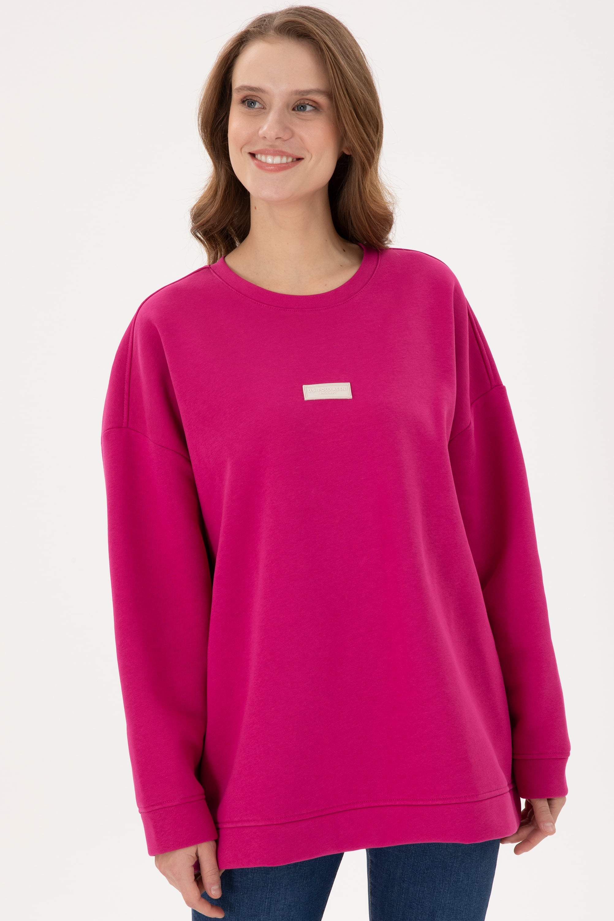 Kadın Fuşya Bisiklet Yaka Sweatshirt - Image 3