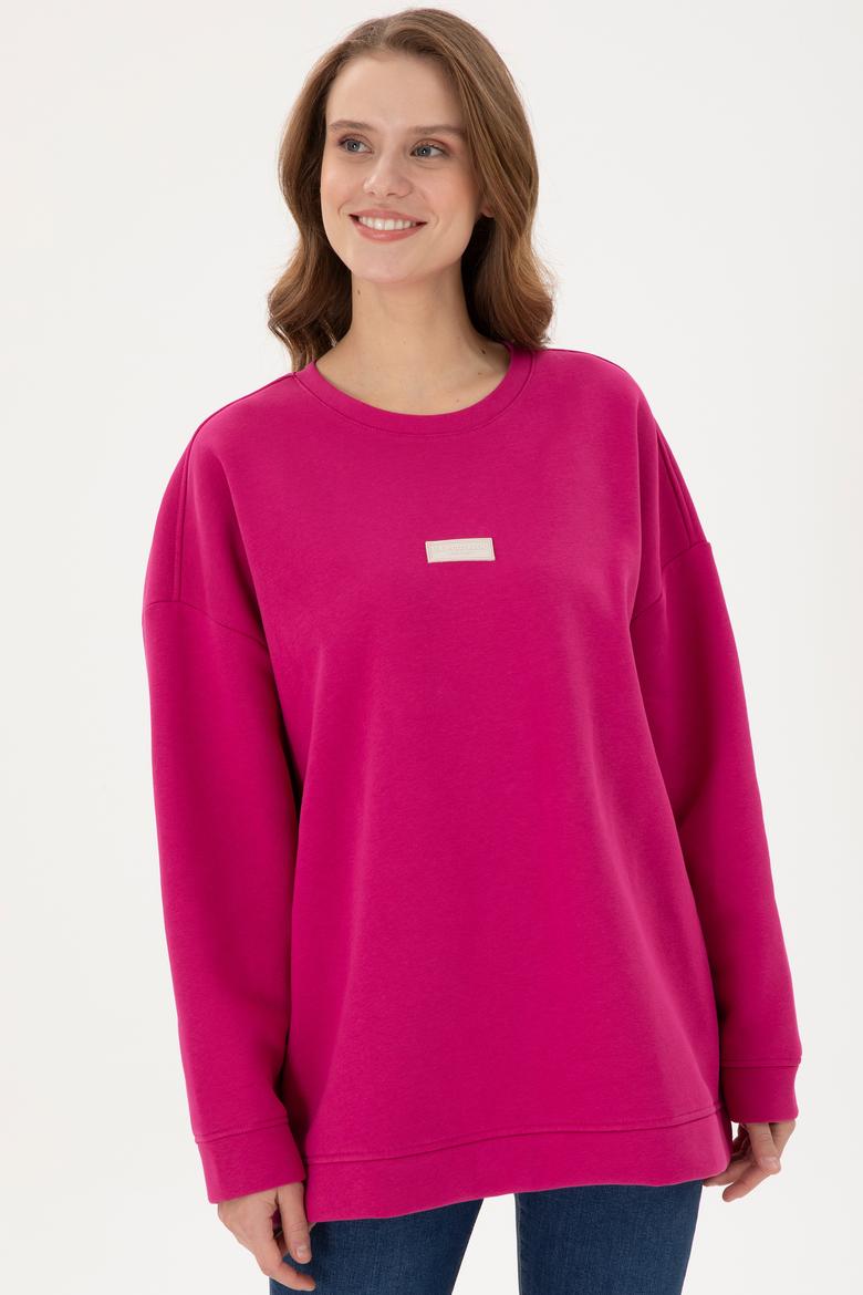 Kadın Fuşya Bisiklet Yaka Sweatshirt - 50294221009