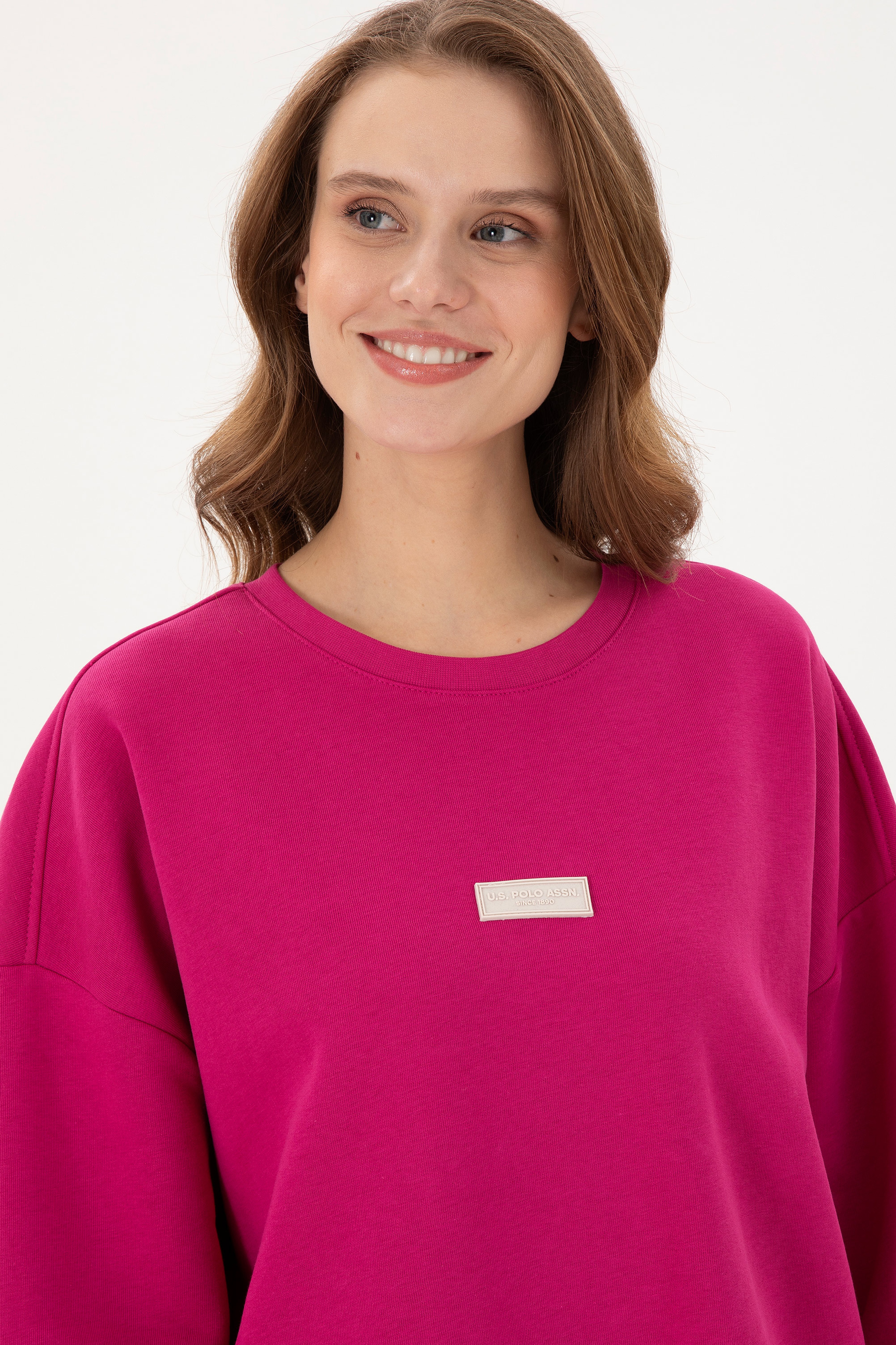 Kadın Fuşya Bisiklet Yaka Sweatshirt
