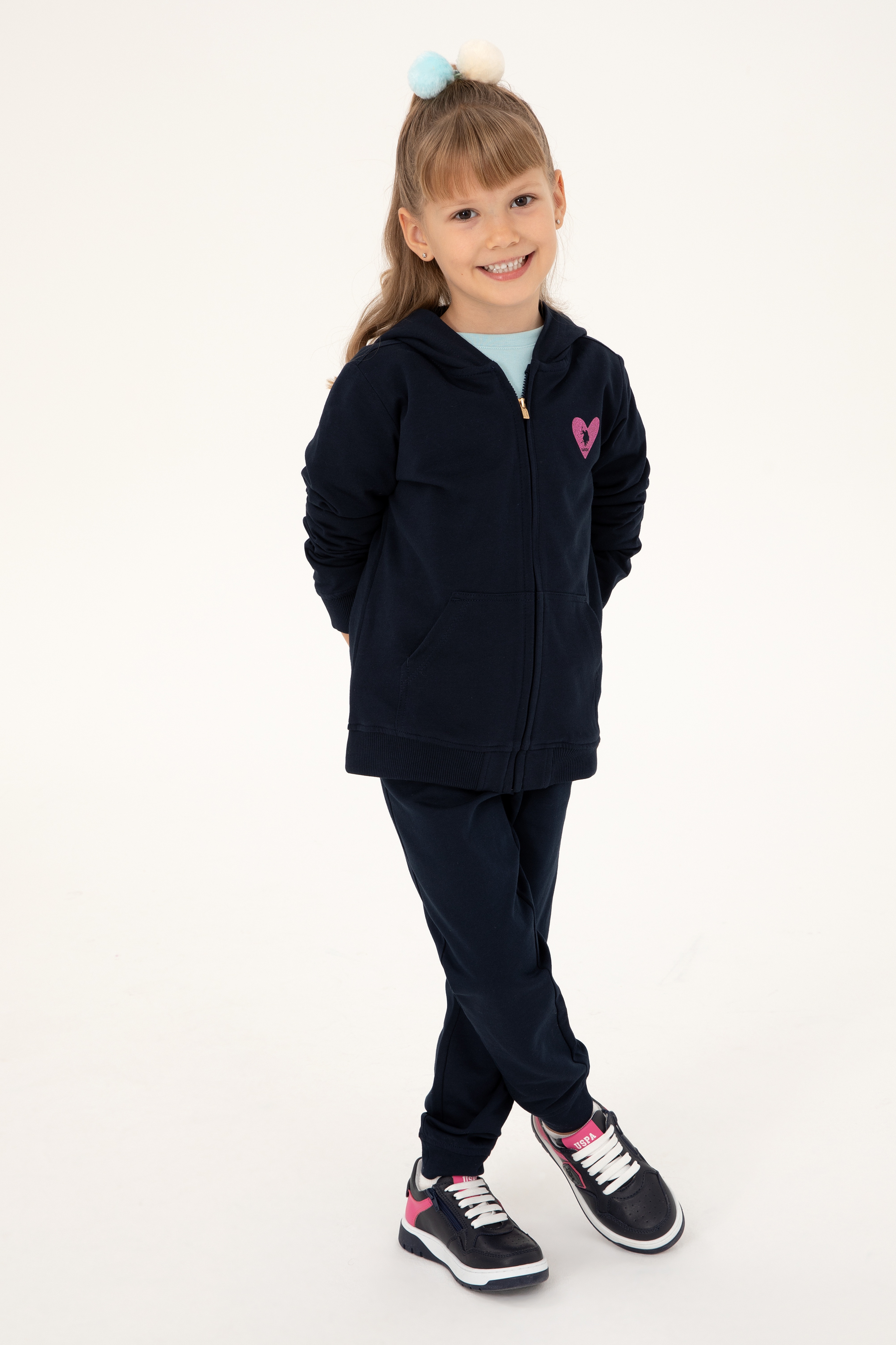 Kız Çocuk Lacivert Fermuarlı Basic Sweatshirt - Image 2