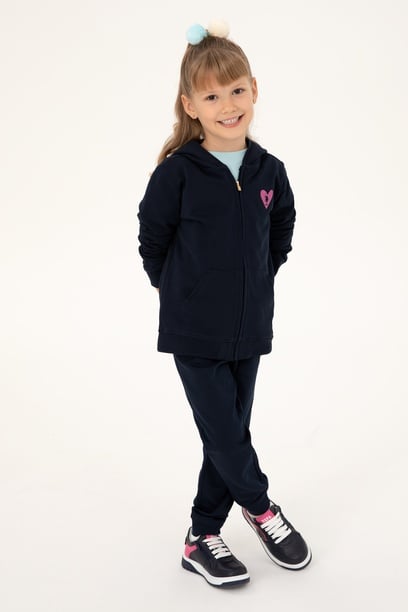 Kız Çocuk Lacivert Fermuarlı Basic Sweatshirt