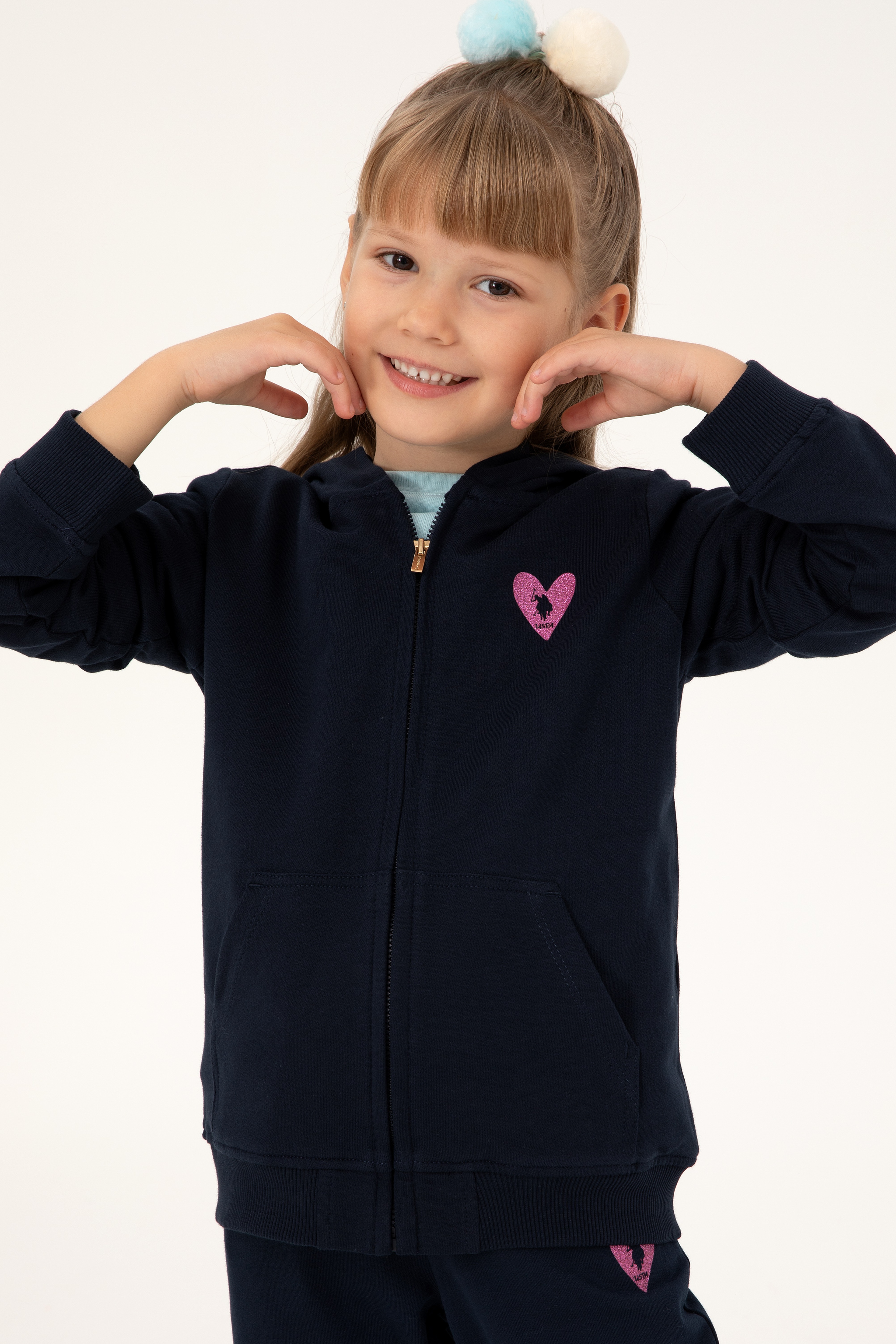 Kız Çocuk Lacivert Fermuarlı Basic Sweatshirt - Image 1